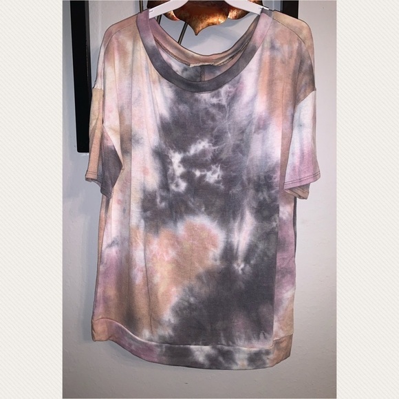 Grey/mauve Tie Dye Short Sleeve Tunic Top - Picture 7 of 14